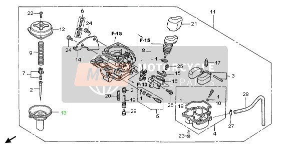 Honda SCV100F 2007 Carburador para un 2007 Honda SCV100F